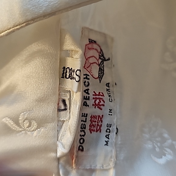 Double Peach Silk Elegant Ivory Qipao Cheongsam Floral Embroidered Robe Sz Lrg - Picture 10 of 12